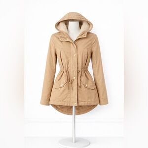 Collection B Sherpa Lined Utility Jacket XS Hooded Anorak Faux Fur Lined Coat